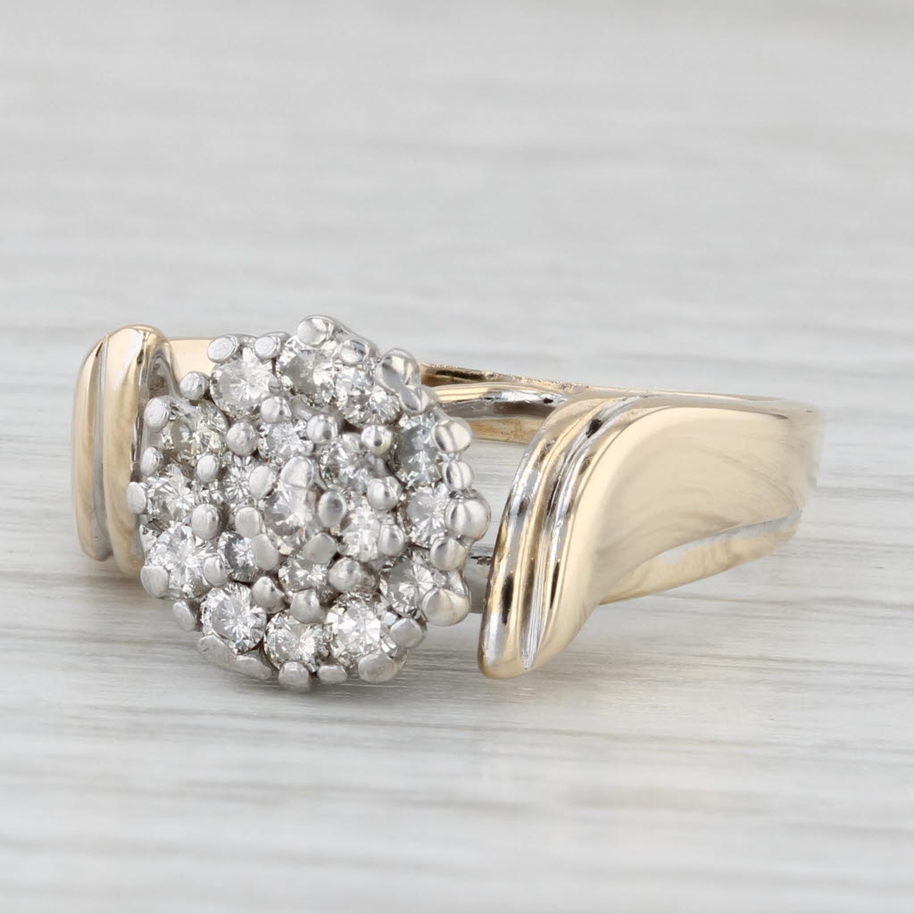 0.45ctw Diamond Cluster Bypass Ring 10k White Yellow Gold Size 8 Engagement