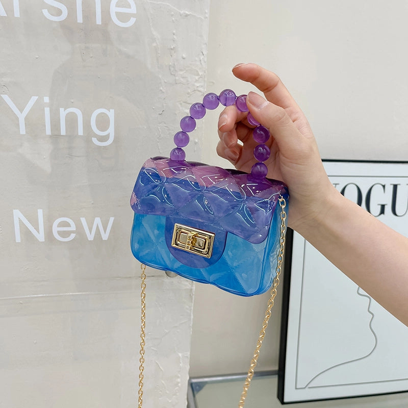 Women's Mini Pvc Color Block Fashion Transparent Square Lock Clasp Crossbody Bag