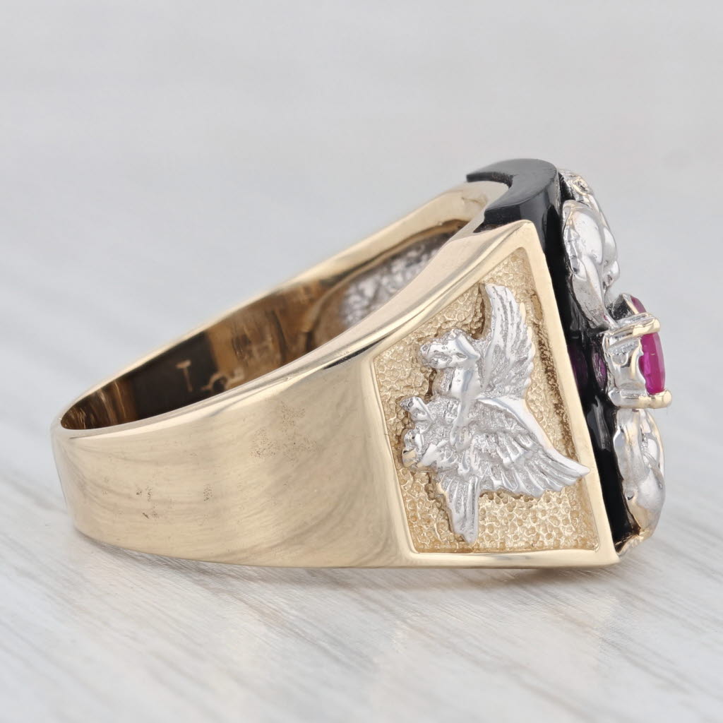 0.25ctw Lab Created Ruby Onyx Scorpion Ring 14k Yellow White Gold Size 10.25