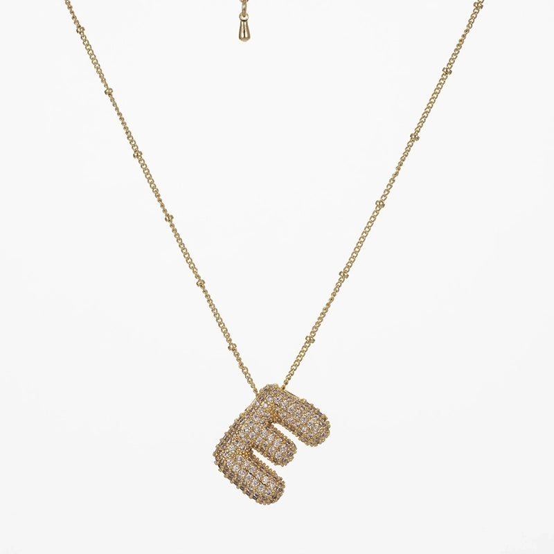 Copper Gold Plated Silver Plated IG Style Minimalist Plating Inlay Letter Zircon Pendant Necklace