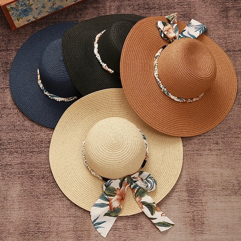 Women's Elegant Basic Solid Color Big Eaves Straw Hat
