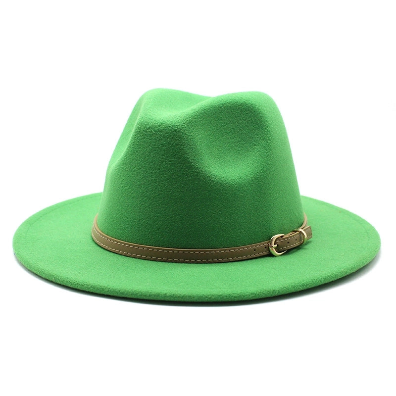Unisex Basic Solid Color Big Eaves Flat Eaves Fedora Hat