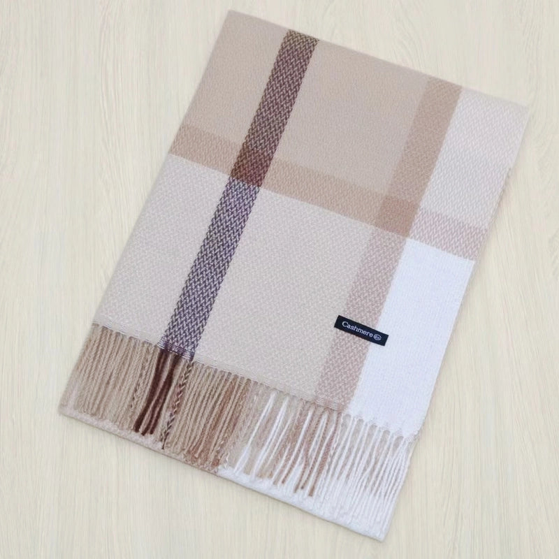 Autumn And Winter Warm Tassel Plaid Scarf Academic Style Color Imitation Cashmere Shawl Mid-length Scarf Tide