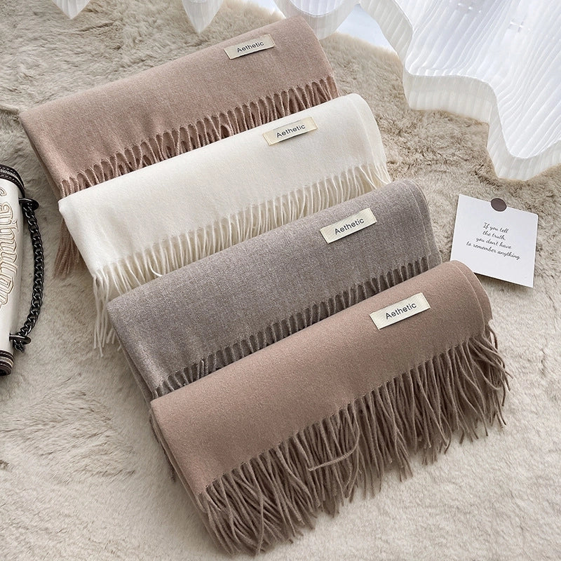Autumn And Winter Solid Color Scarf New  Cashmere Scarf Women's Tassel Warm Large Shawl Scarf