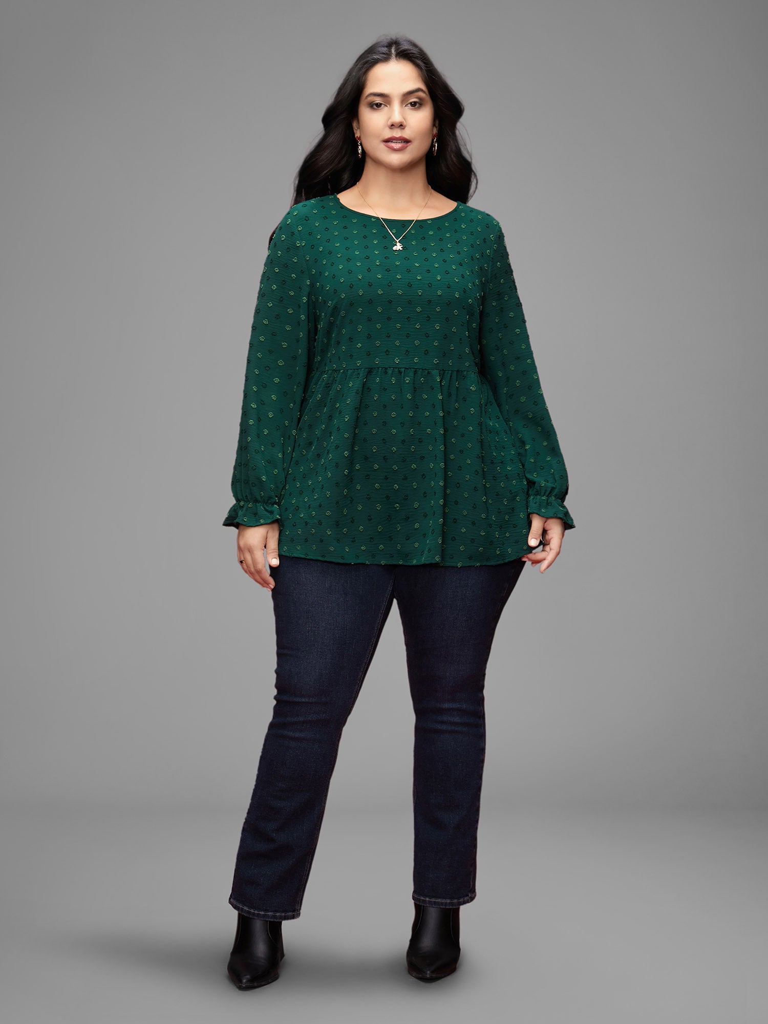 Textured Dot Elastic Cuffs A-line Blouse