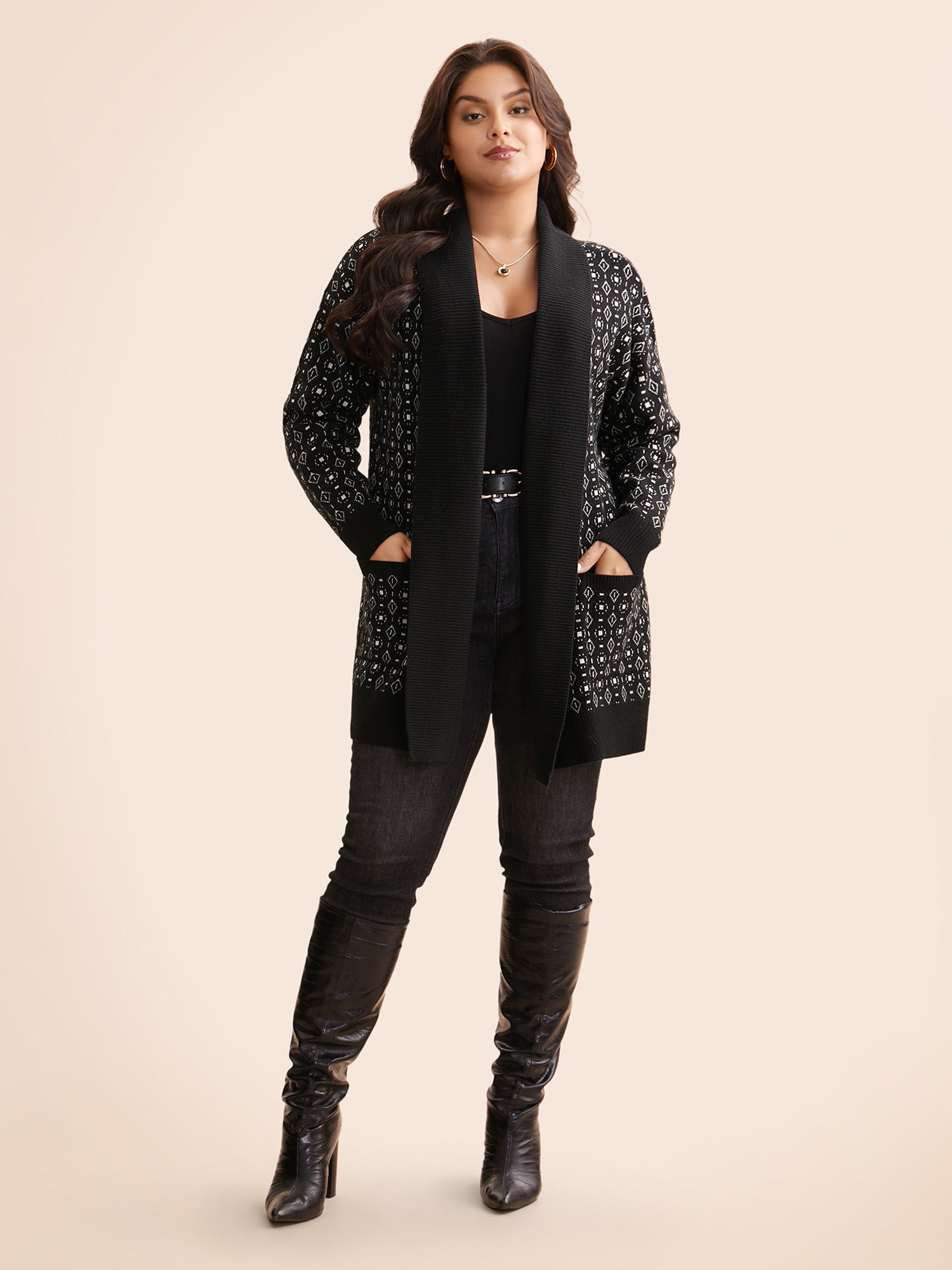 Supersoft Essentials Geometric Jacquard Drop Shoulder Cardigan