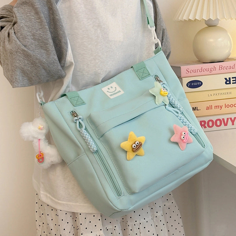 Women's Medium Nylon Cartoon Star Cute Preppy Style Square Zipper Shoulder Bag
