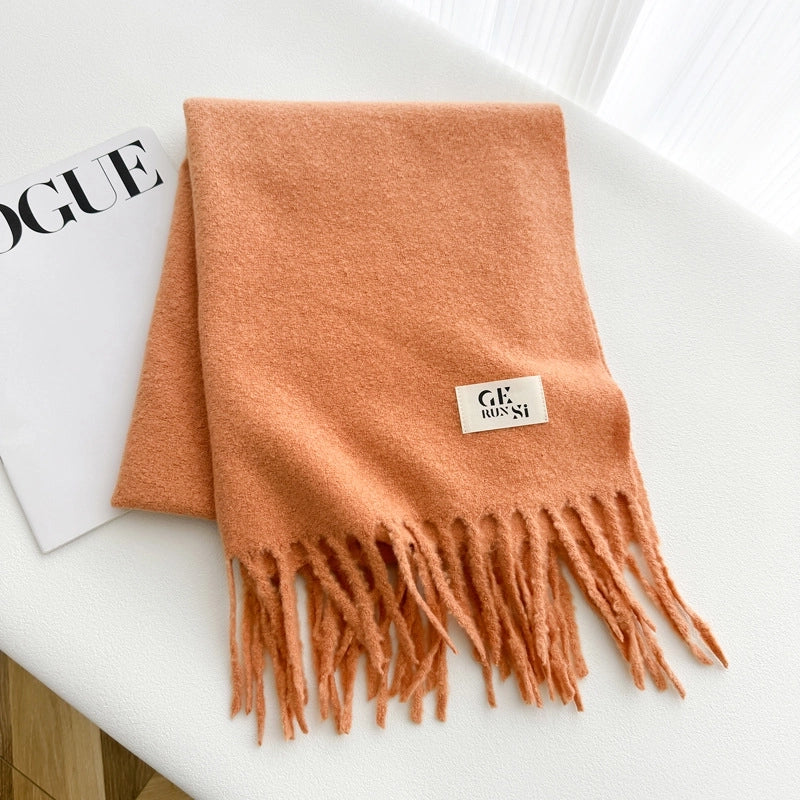 Women's Minimalist Solid Color Imitation Cashmere Tassel Scarf