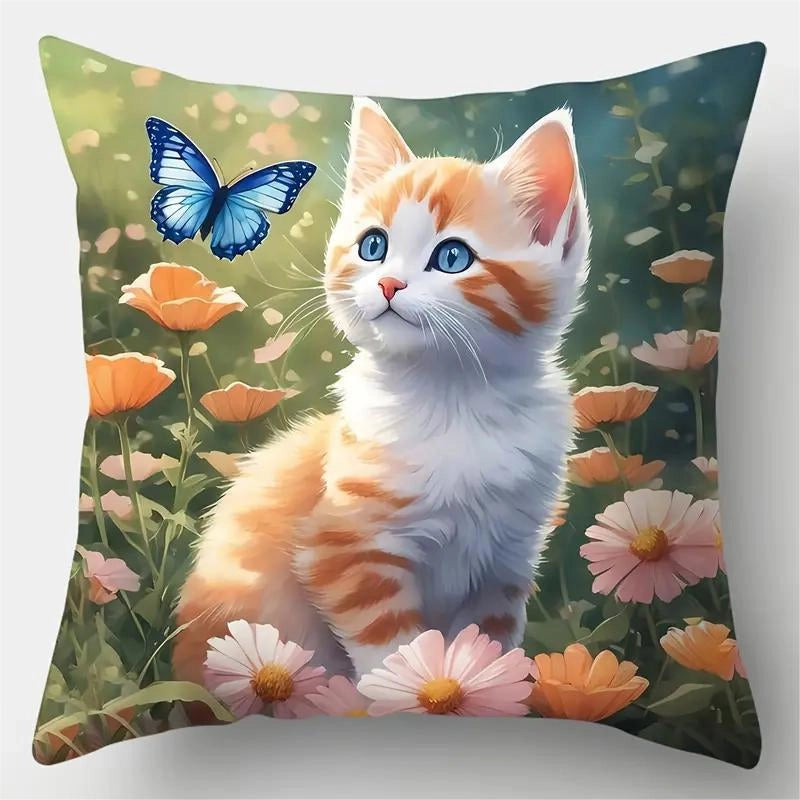 Cute Cat Polyester Pillow Cases Couch & Sofa Decor