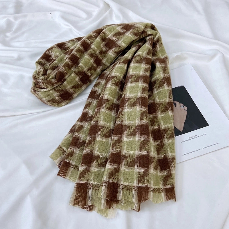 Women's Vintage Style Plaid Imitation Cashmere Scarf