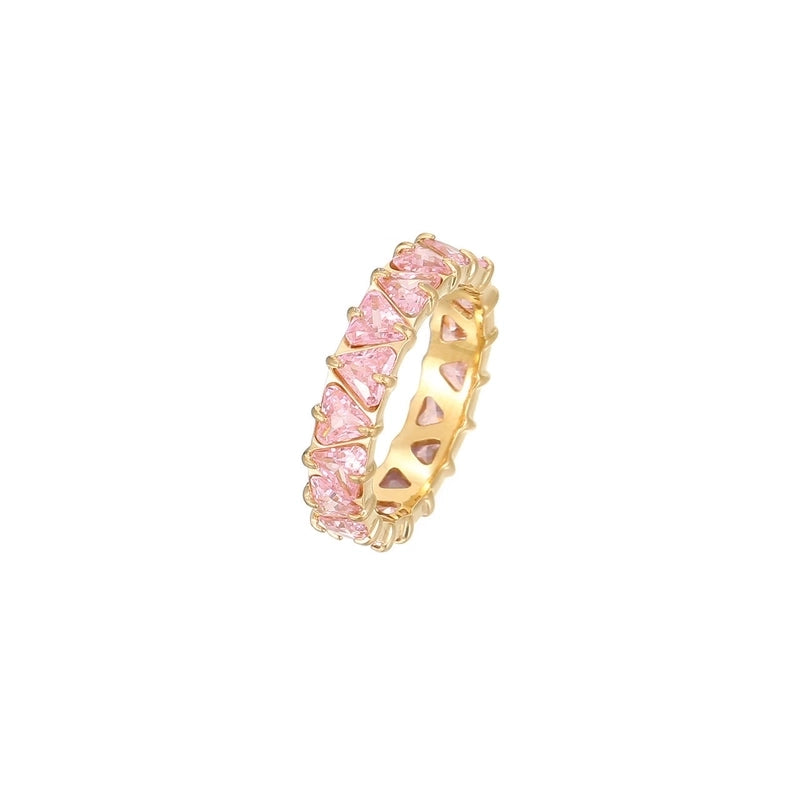 Minimalist Shiny Heart Shape 304 Stainless Steel Zircon 16K Gold Plated White Gold Plated Inlay Rings