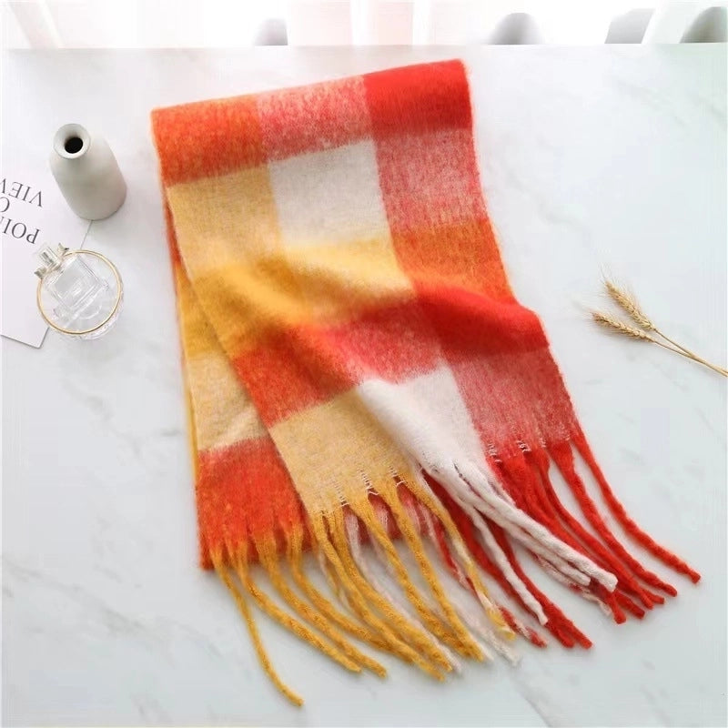 Mohair Nipped Color Scarf Cashmere Thickened Warm Scarf Shawl