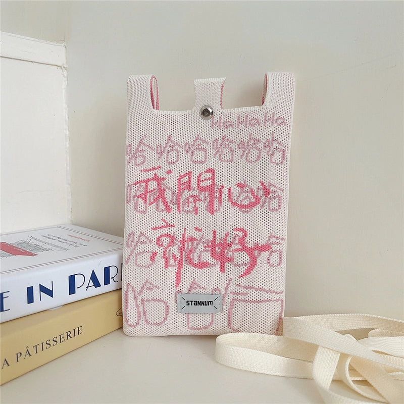 Women's Small Knit Cartoon Cute Bucket Magnetic Buckle Phone Wallets