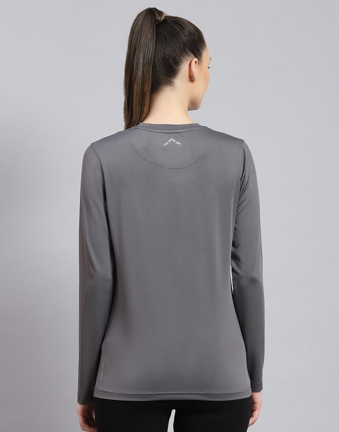 Women Grey Solid Round Neck Full Sleeve Top