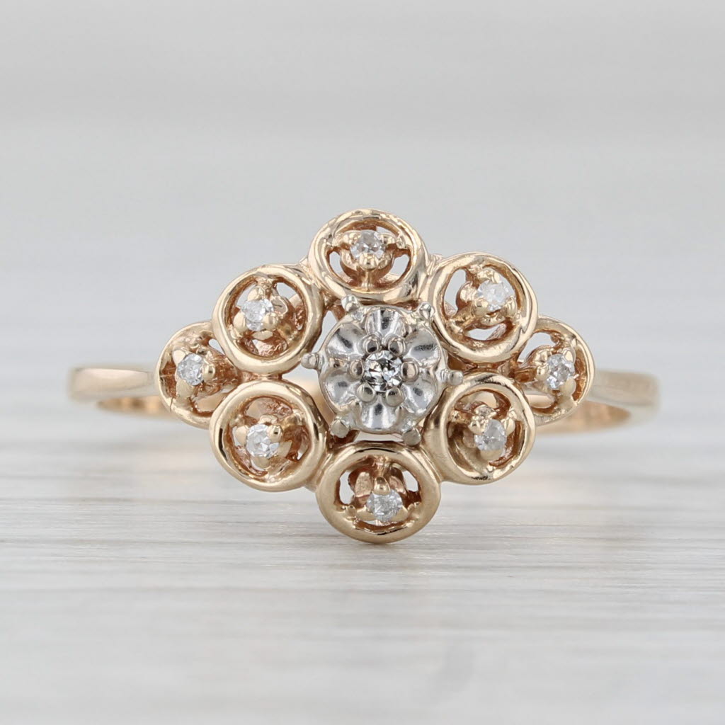 Vintage Diamond Cluster Ring 10k Yellow Gold Size 7
