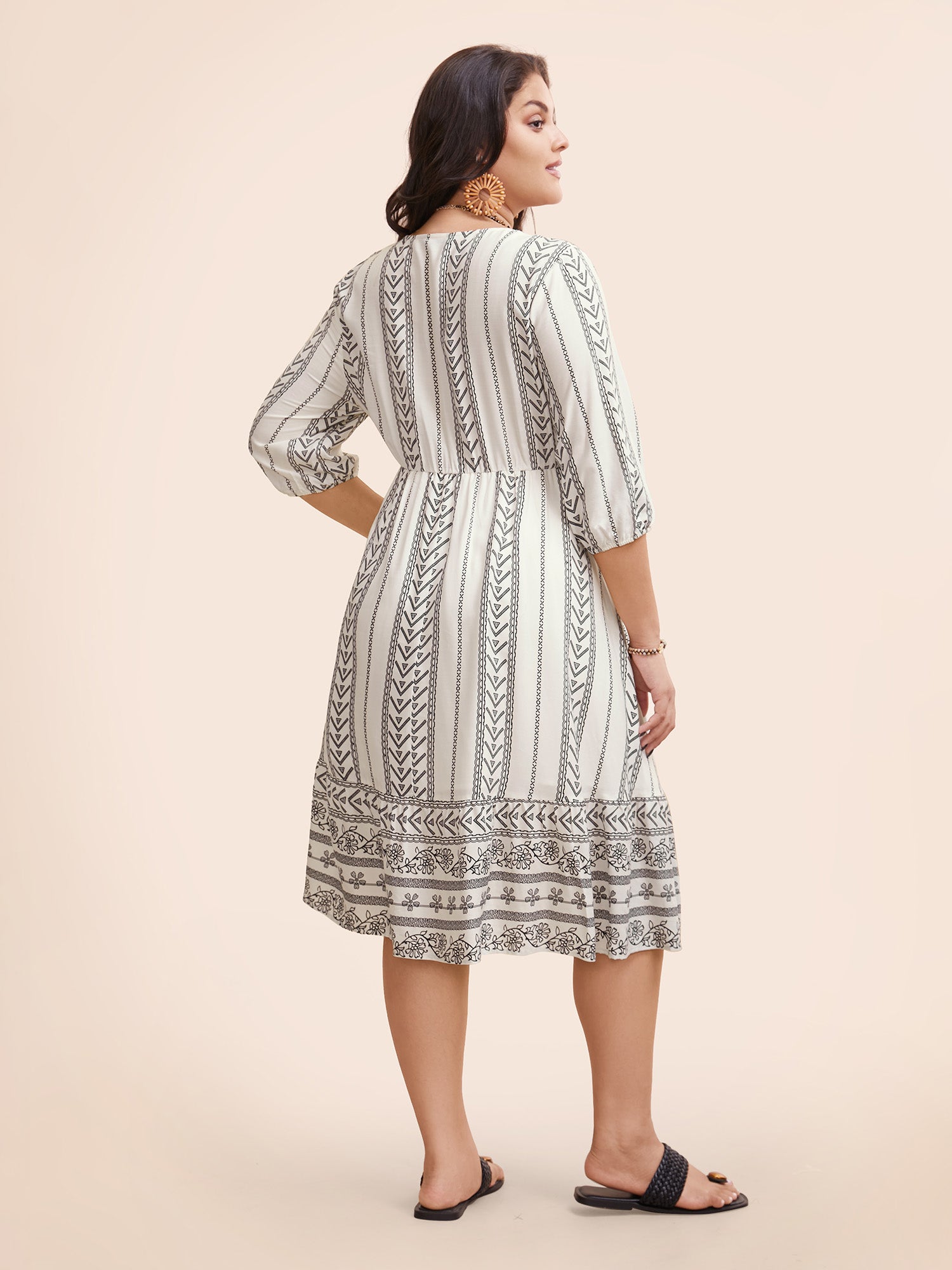 Boho Print Tie Knot Lantern Sleeve Dress