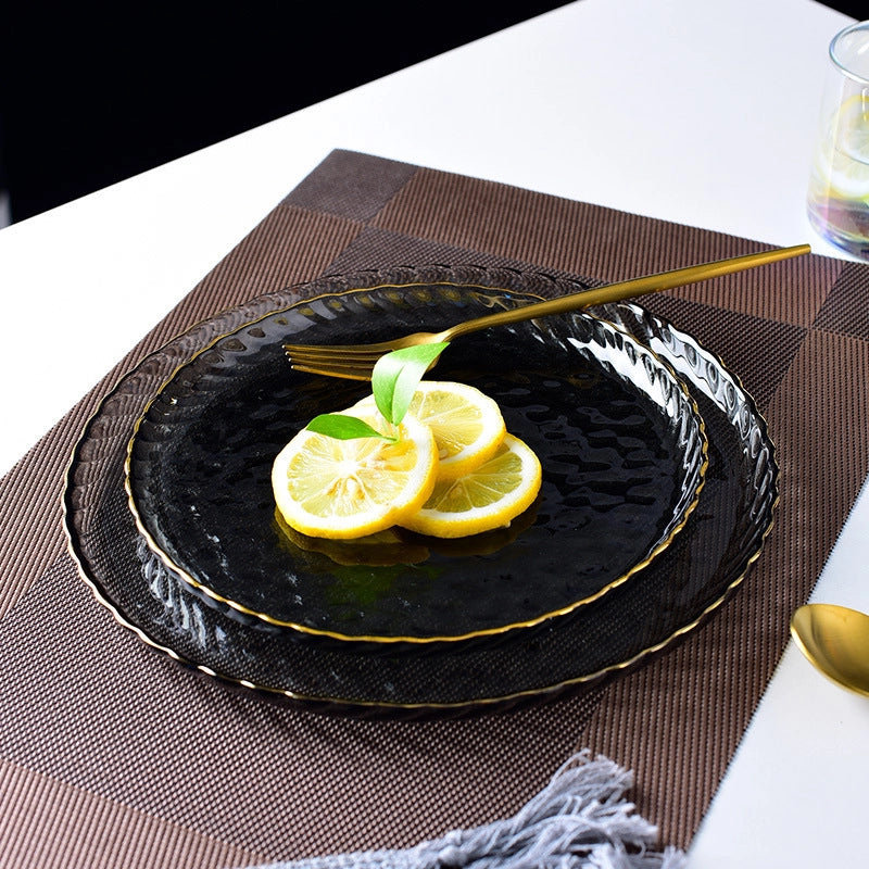 Golden Edge Fruit Plate Nordic Style Creative Suit Glass Plate Household Light Luxury Steak Salad Plate Plate Dinner Plate