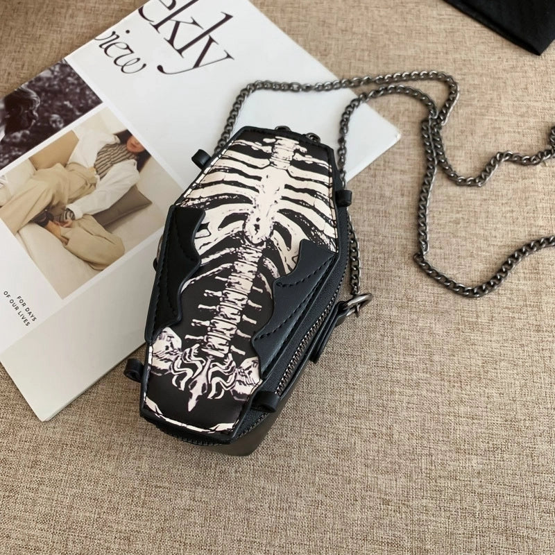 Halloween Women's Small Pu Leather Cross Skull Streetwear Pillow Shape Zipper Crossbody Bag