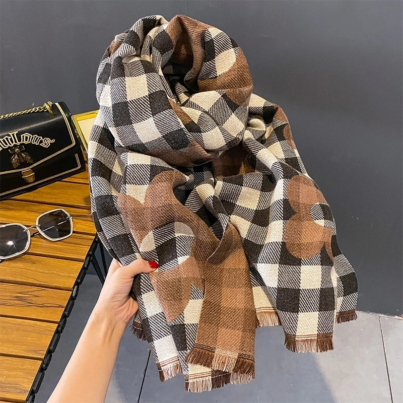 Women's Elegant Lady Modern Style Plaid Imitation Cashmere Scarf