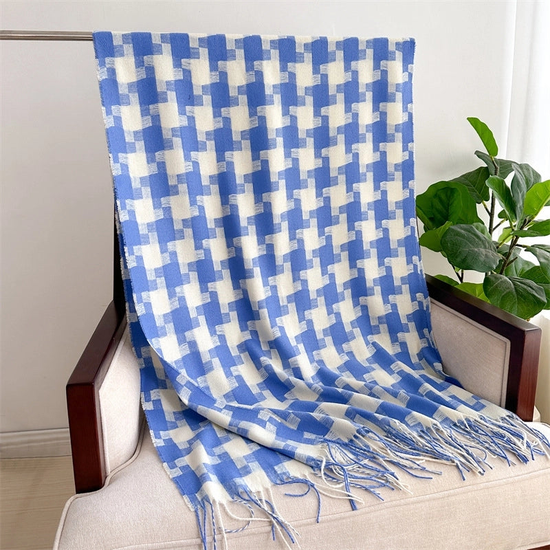 Women's Elegant Basic Lady Plaid Imitation Cashmere Polyester Scarf