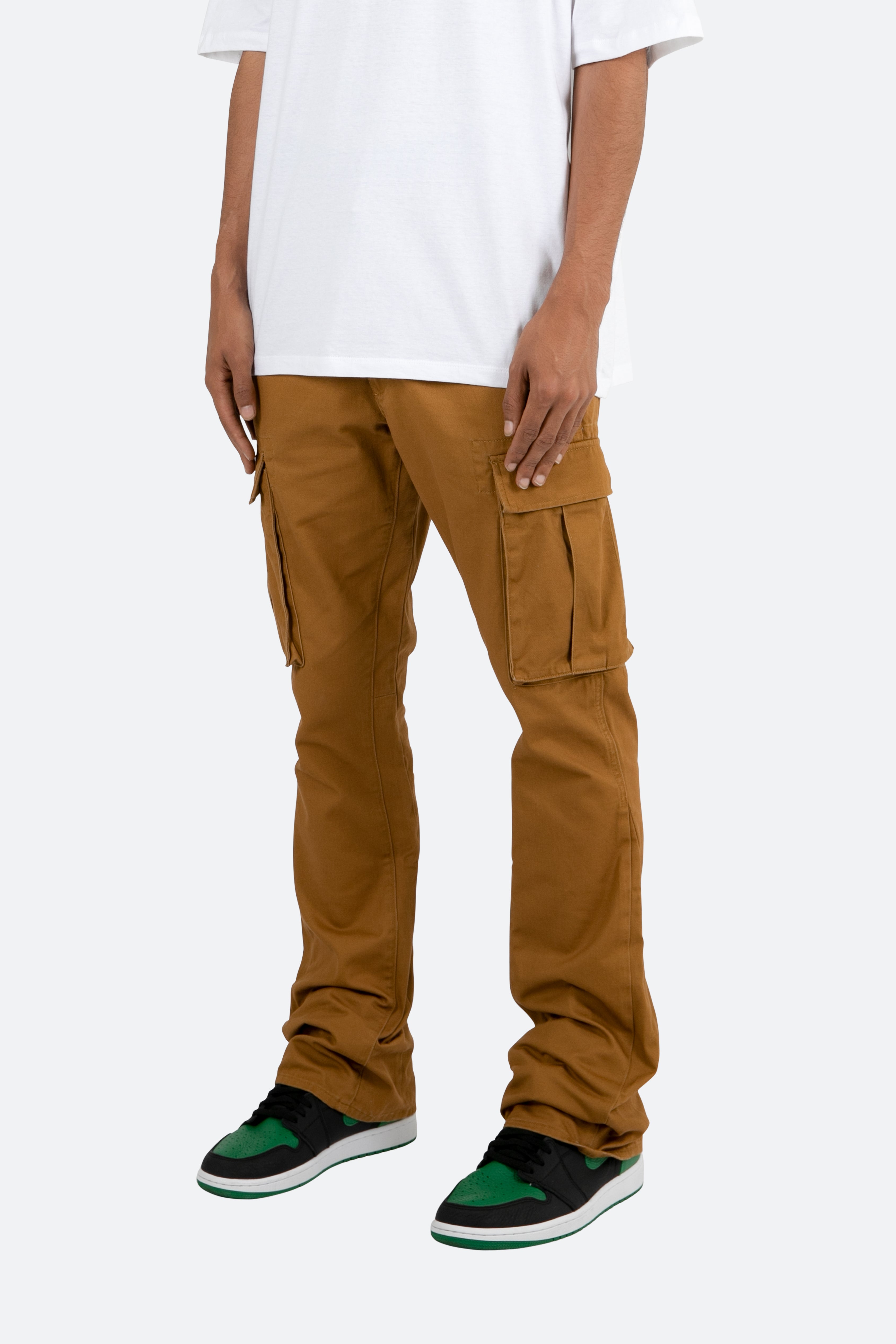 Twill Flare Cargo Pants - Brown