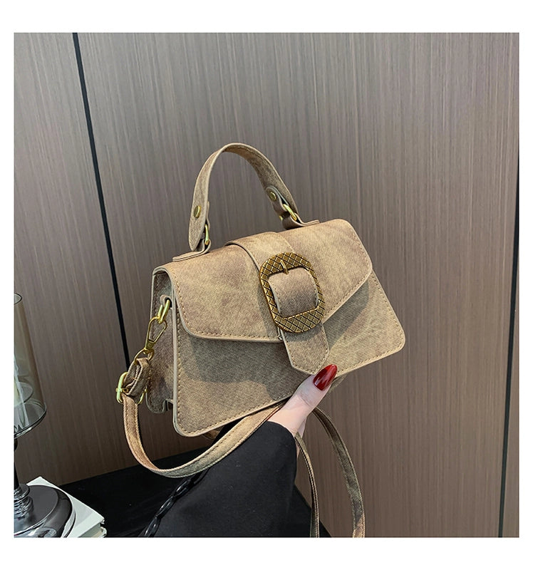 Women's Pu Leather Solid Color Streetwear Square Flip Cover Handbag