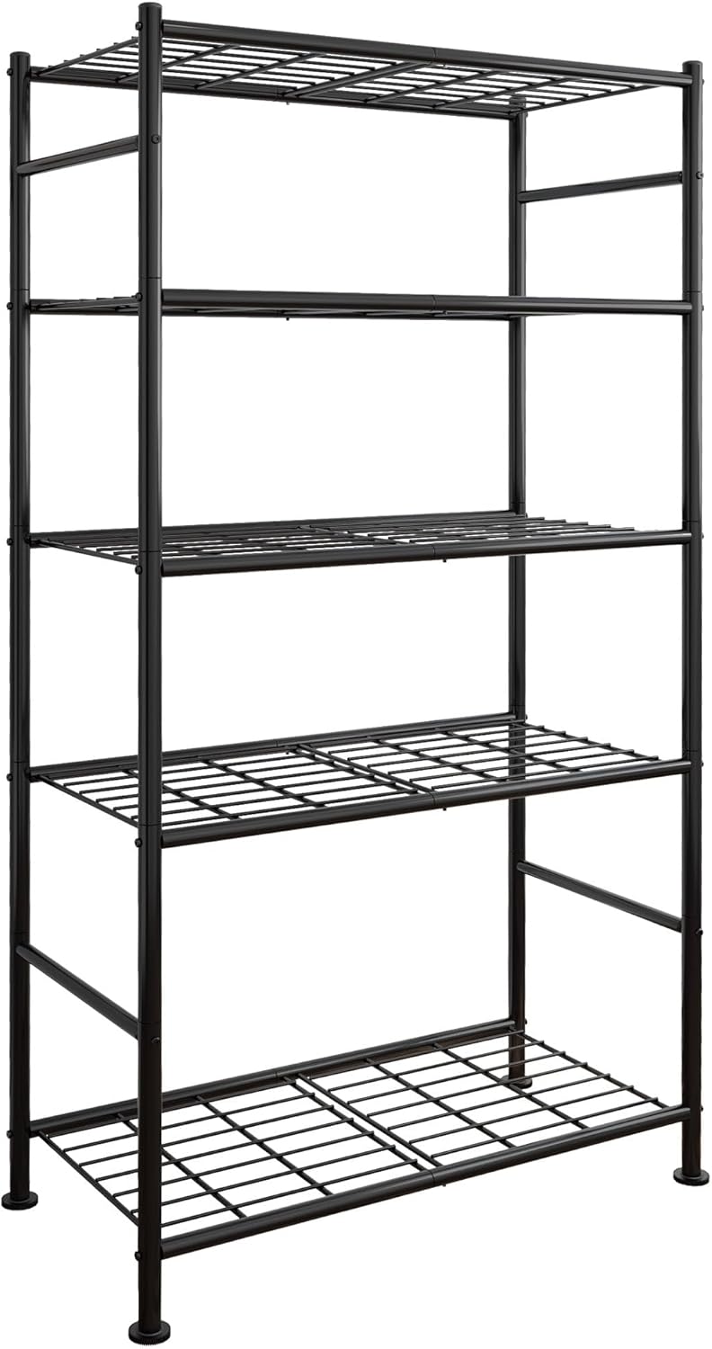 Storage Shelves - 5 Tier Shelf Organizer. Heavy Duty Garage Shelving Unit with Leveling Feet. Stable Metal Shelves Organizer for Pantry. Kitchen and Closet. 33.0 W x 12.6 D x 72.0 H. Black