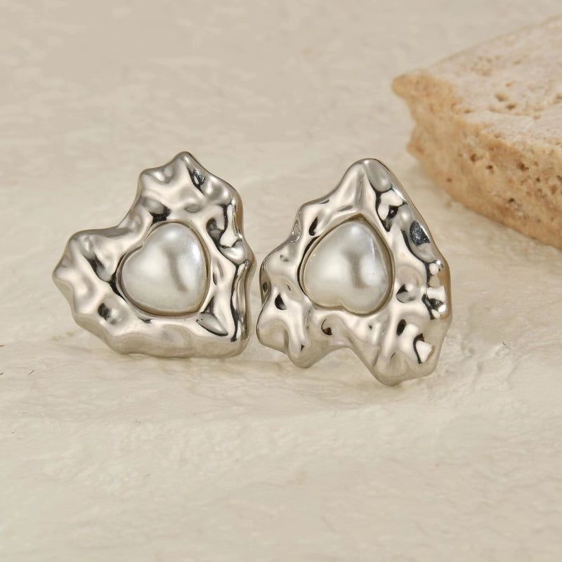 1 Pair Minimalist Water Droplets Heart Shape Plating Inlay Titanium Steel Artificial Pearls 18K Gold Plated Ear Studs