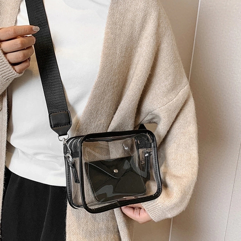 Women's Medium Pvc Solid Color Fashion Transparent Square Zipper Crossbody Bag