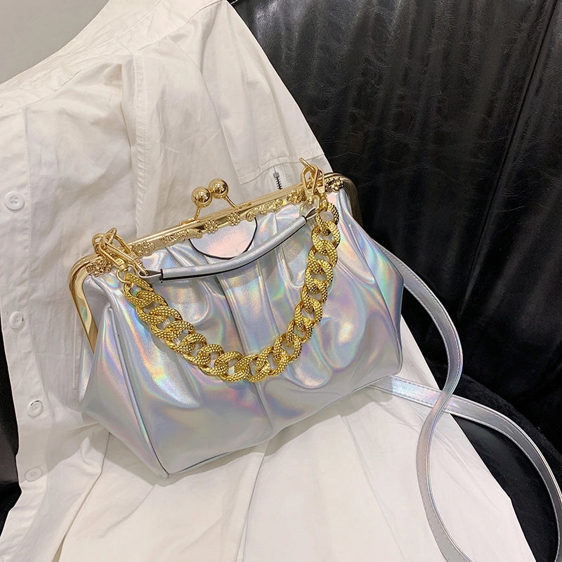 Women's Pu Leather Solid Color Basic Vintage Style Sewing Thread Square Clasp Frame Shoulder Bag Handbag Crossbody Bag