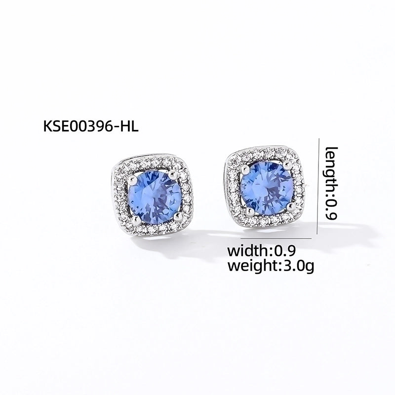 1 Pair Casual Minimalist Square Inlay Copper Zircon Silver Plated Ear Studs