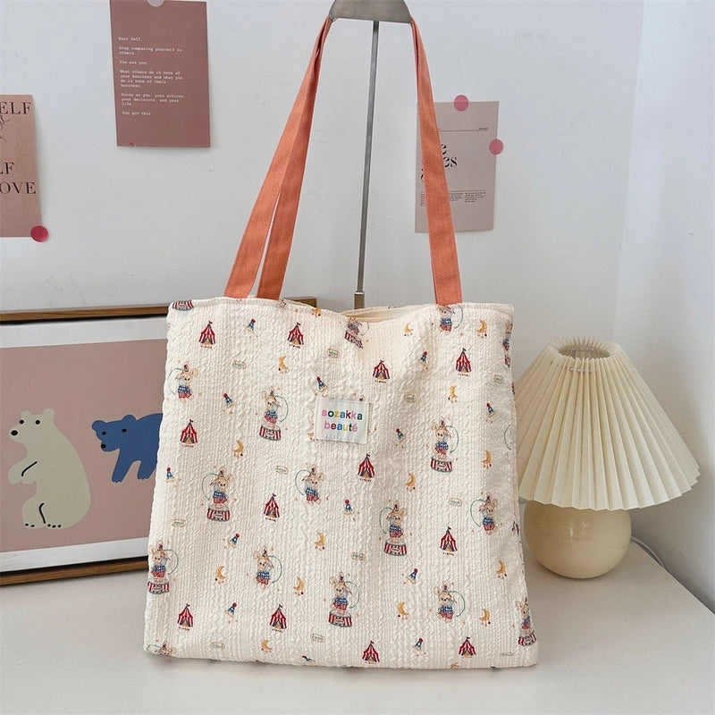 4431 Cute Sweet Printed Puppy Double Layer Canvas Bag Summer New Large Capacity Casual Portable Shoulder Bag