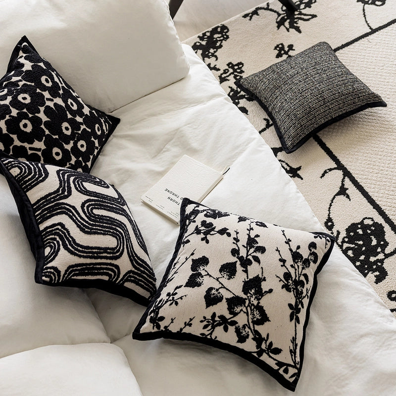 Black Sofa Pillowcase  Modern Simple Living Room Decorative Pillow Bedside Cushion Bed Backrest