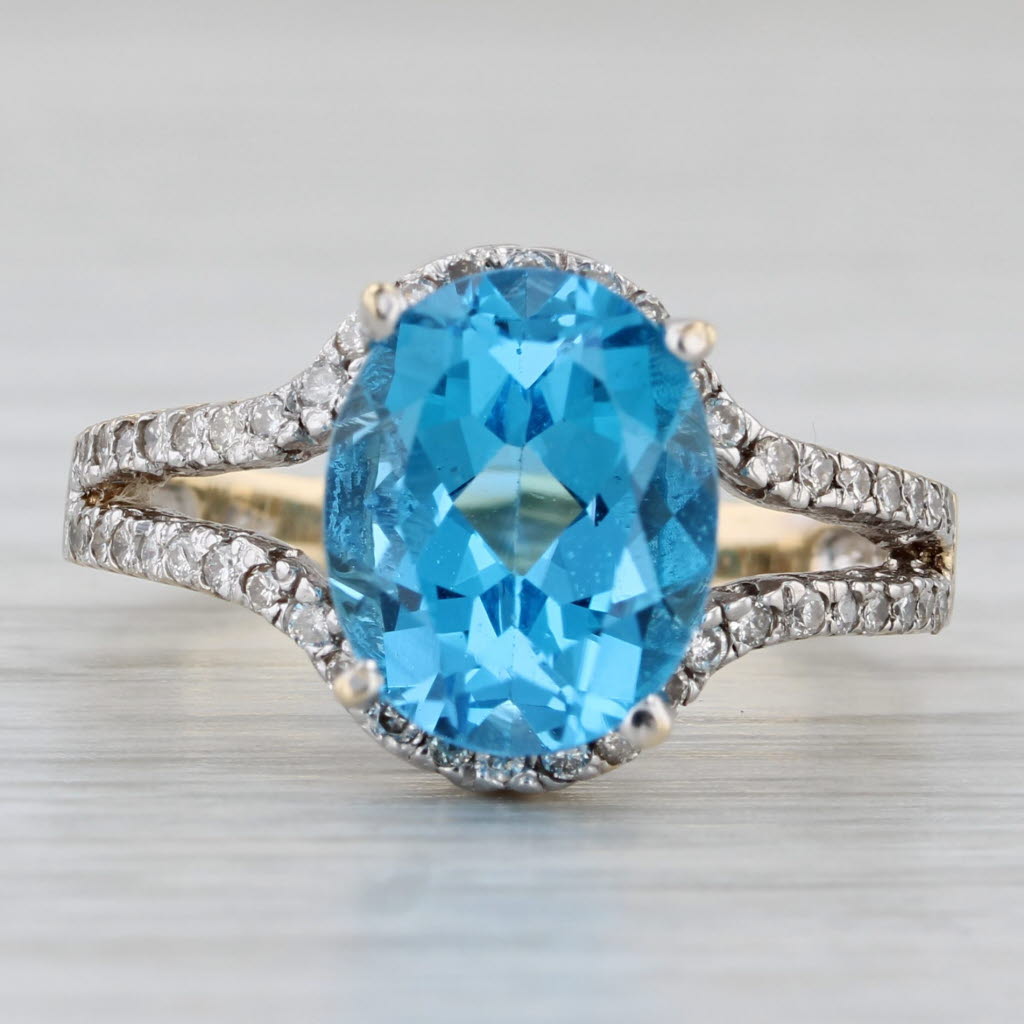 4.50ctw Oval Blue Topaz Diamond Ring 14k Yellow Gold Size 7