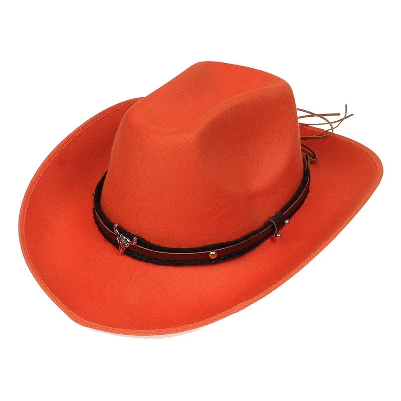 New Woolen Hat Western Denim Top Hat Men And Women Couple Hat Big Brim Curling Felt Hat