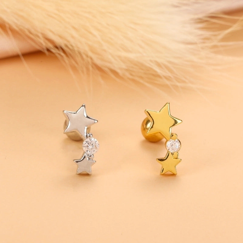 Fashion Star Heart Shape Stainless Steel Copper Plating Inlay Zircon Ear Studs 1 Piece