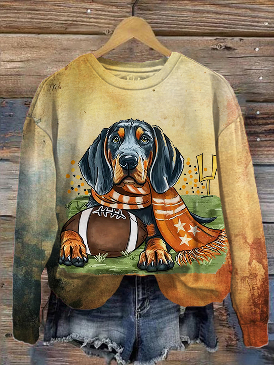 Dachshund Football Print Casual Top