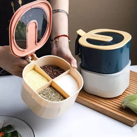 4 In 1 Partition Kitchen Seasoning Box Masala Box Set 4 Grid Portion Spice Jar Container