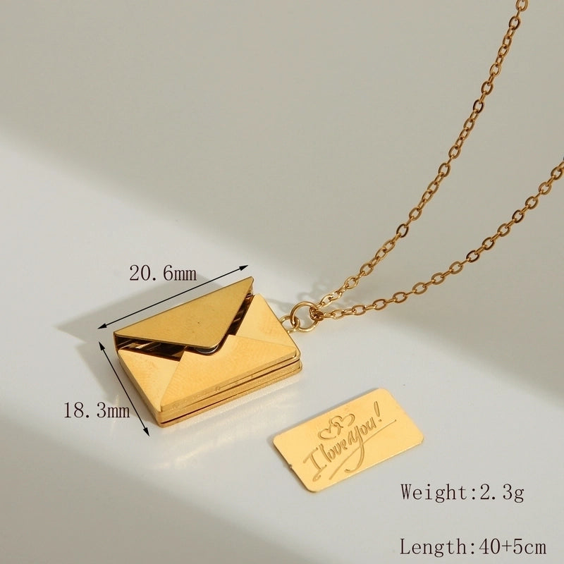 IG Style Minimalist Commute I Love You Envelope 304 Stainless Steel 18K Gold Plated Pendant Necklace