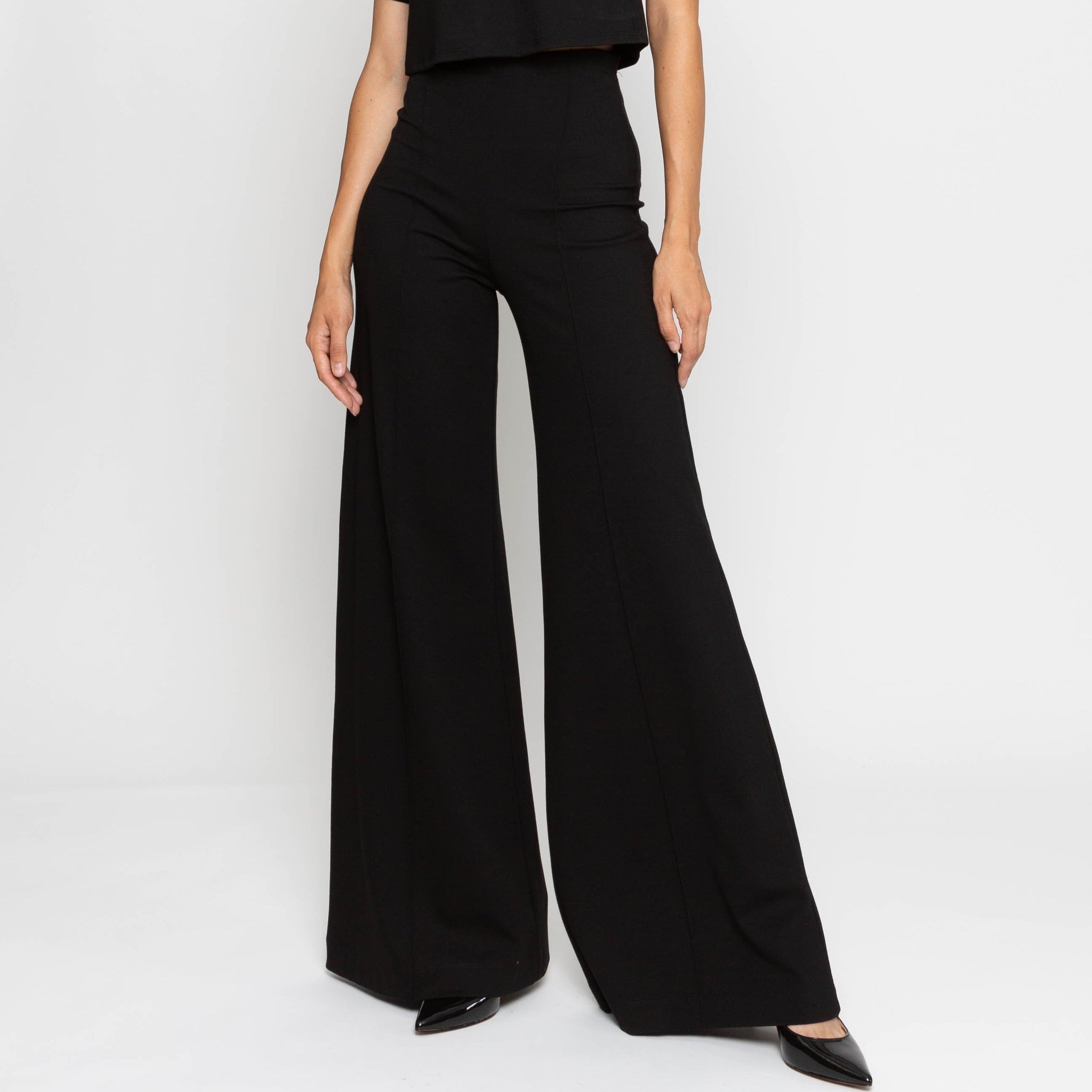 Black Ponte Knit Wide Leg Pant