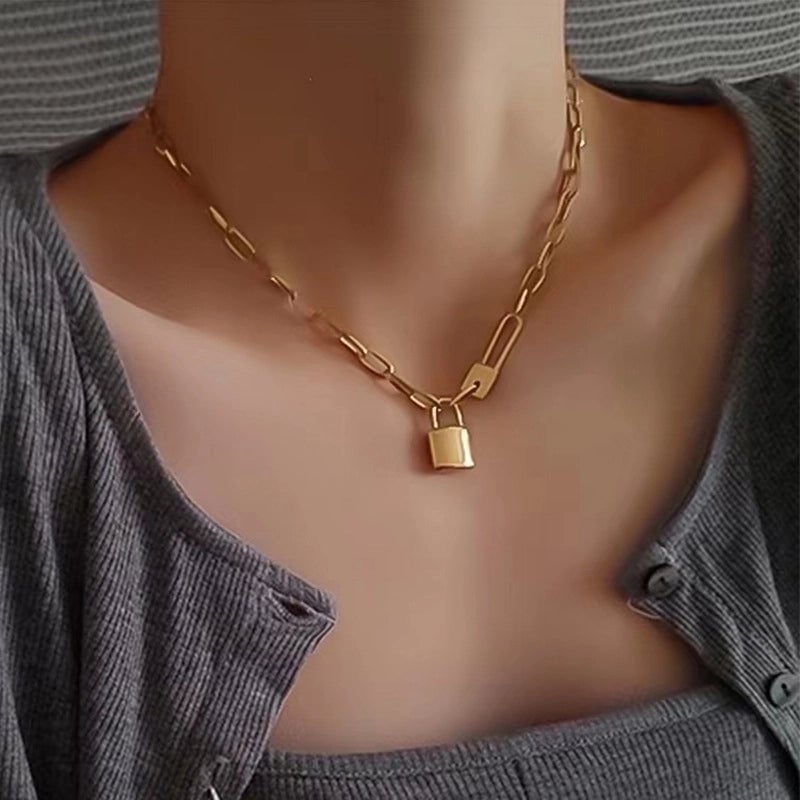 Letter Lock Titanium Steel Plating 18k Gold Plated Necklace