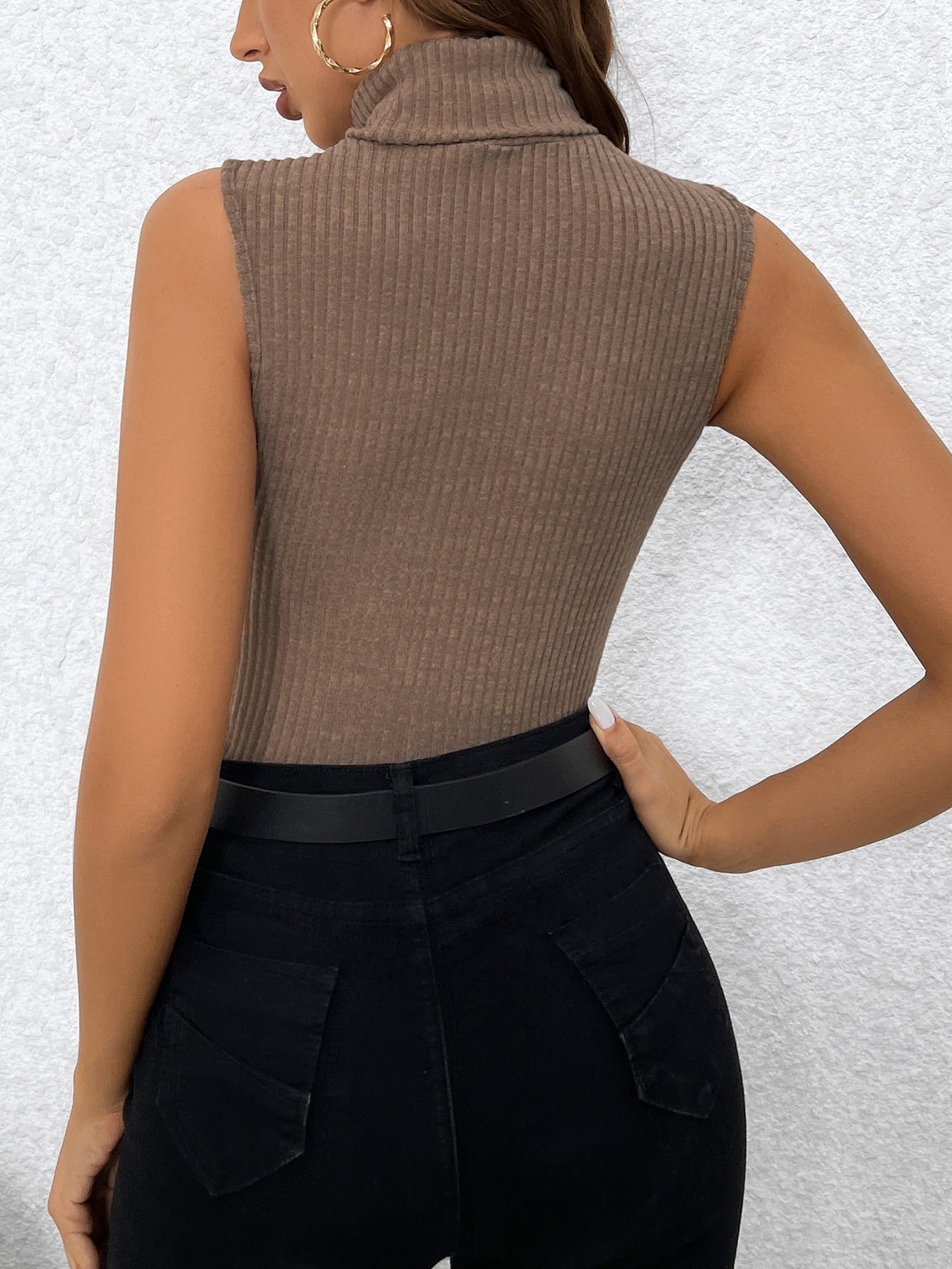 Frenchy Turtleneck Ribbed Knit Tank Top