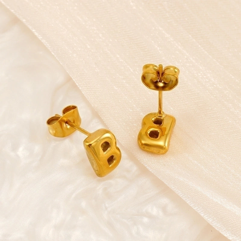 1 Piece Minimalist Classic Style Letter Plating 304 Stainless Steel 18K Gold Plated Ear Studs