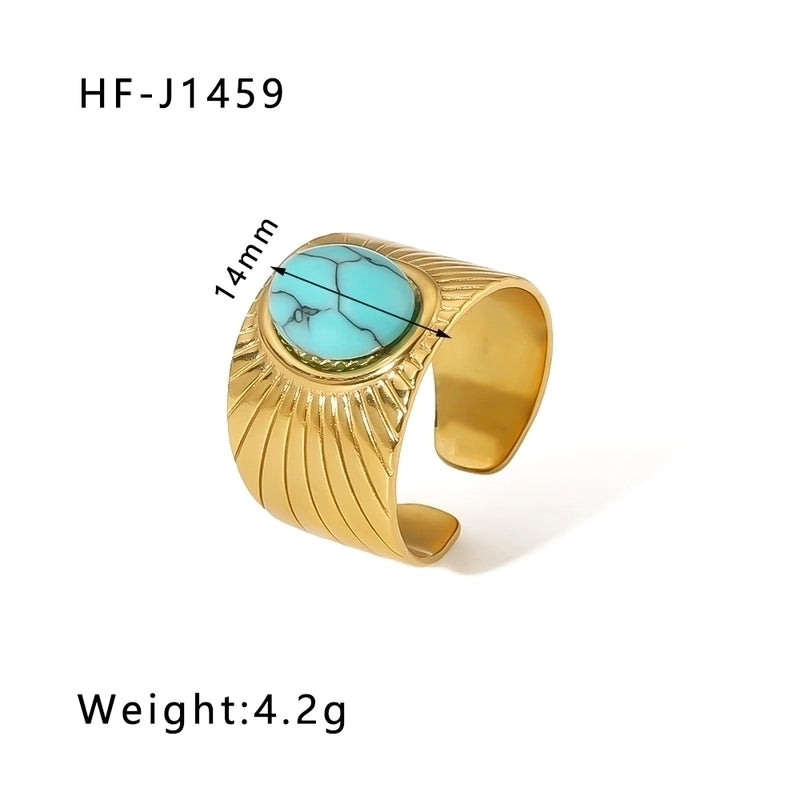 Stainless Steel 18K Gold Plated Basic Vintage Style Plating Inlay Round Natural Stone Open Rings
