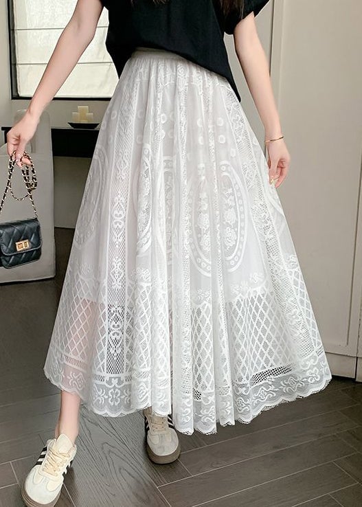 Bohemian White Hollow Out High Waist Lace Skirt