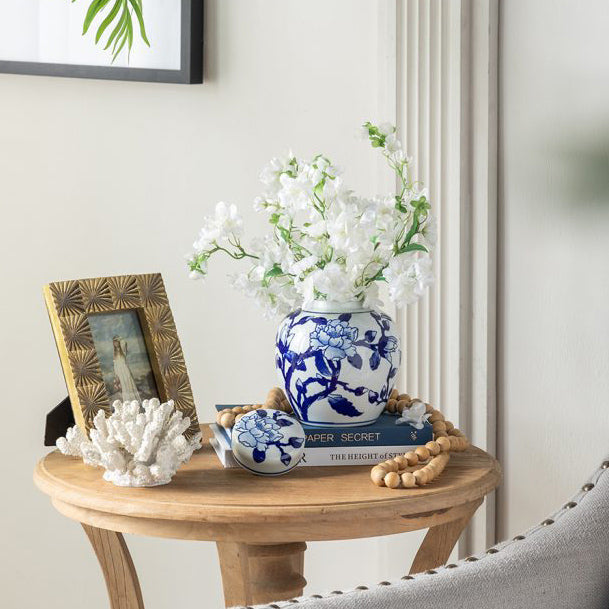 Chantilly Ginger Jar With Lid Short  - Blue Flowers