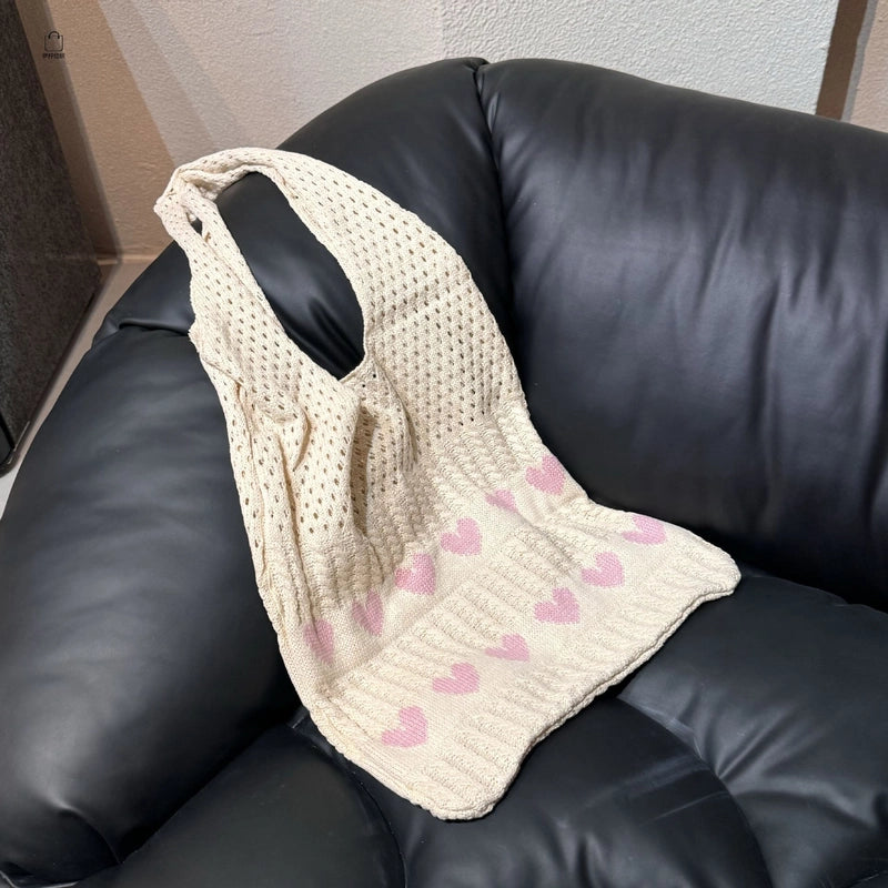 Women's Large Polyester Heart Shape Basic Square Open Tote Bag