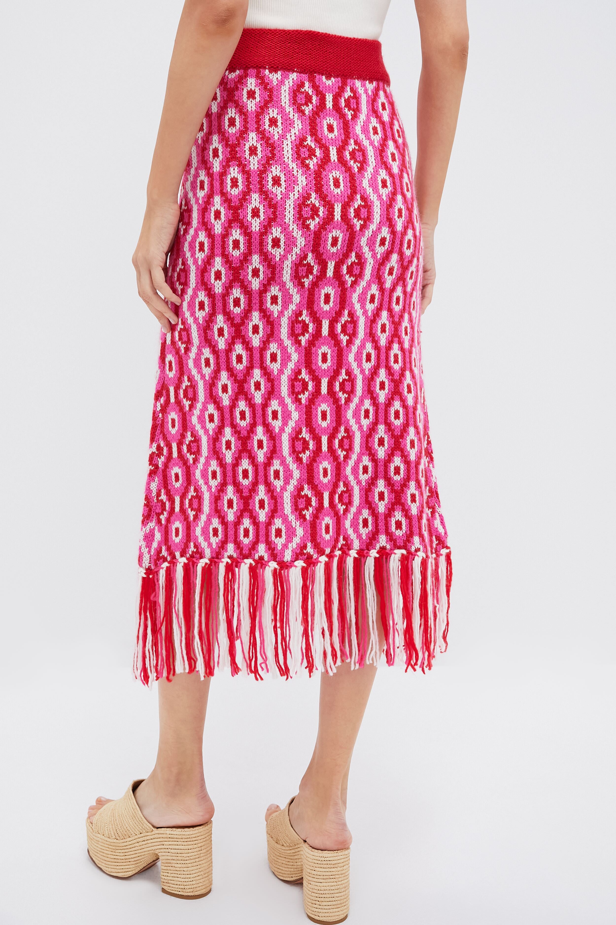 Red & Pink Geo Knit Mabel Midi Skirt