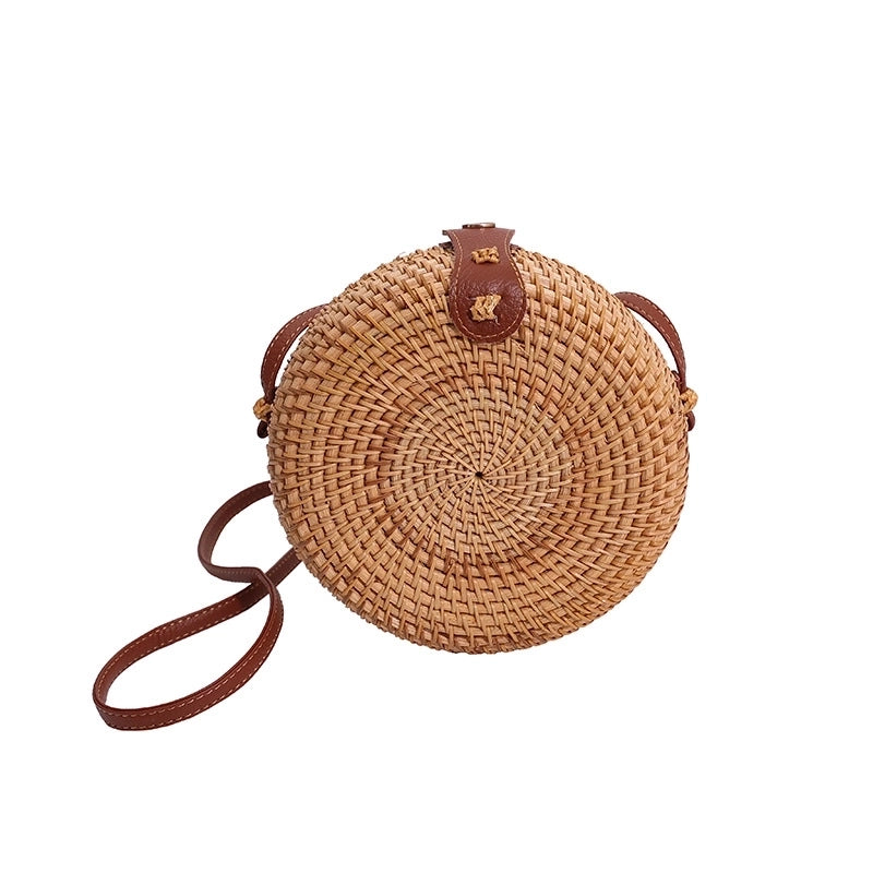 Women's Small Straw Geometric Solid Color Basic Round Square Lock Clasp Crossbody Bag