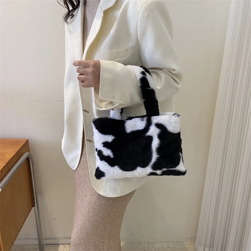 Women's Medium Plush Color Block Streetwear Square Magnetic Buckle Handbag